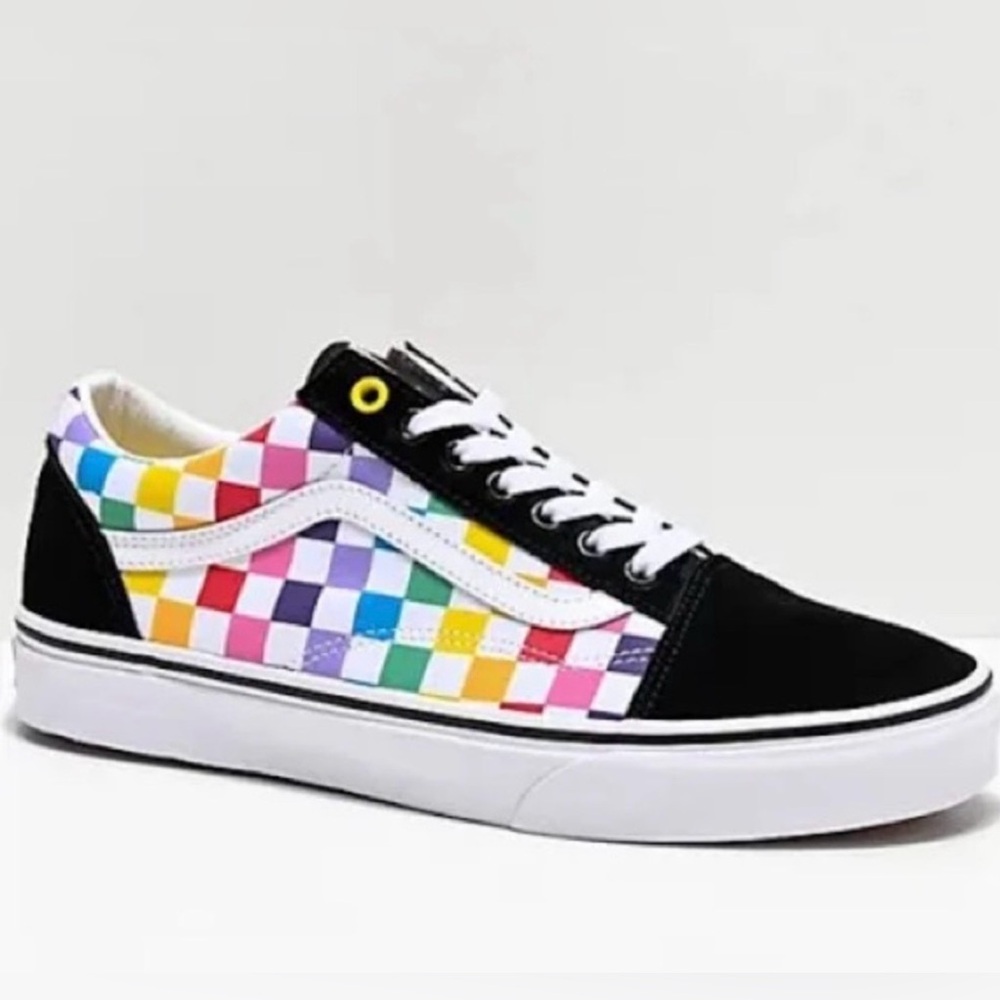 VANS Off The Wall Old Skool Rainbow Pride Checkerboard Lace Up Skater Sneakers - Picture 3 of 13
